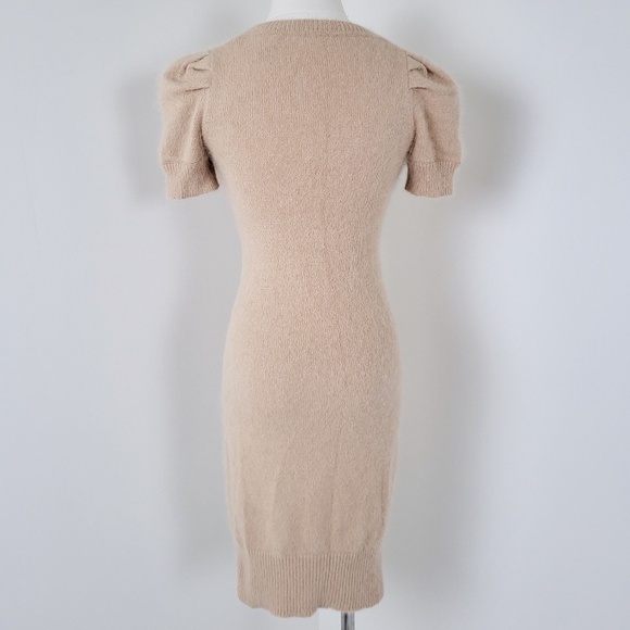 *Free with Purchase* Angora Puff Sleeve Mini Dress Tan V-neck Soft - Picture 6 of 12